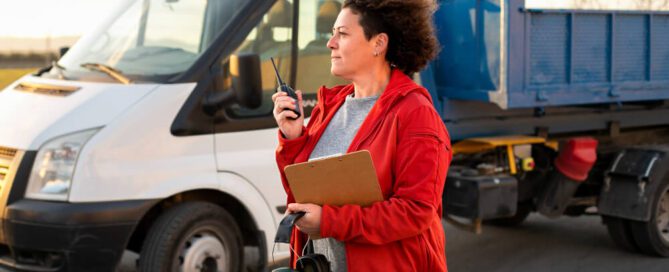 Commercial auto insurance agent inspecting a food truck for coverage assessment.